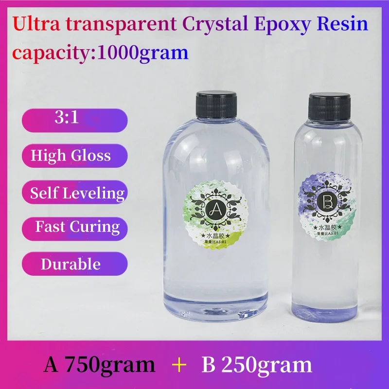 Epoxy Resin 1KG Kit Epoxy Resin Crystal Clear-Not Yellowing and No Bubble Self Leveling Easy Mix 3:1 Casting & Coating