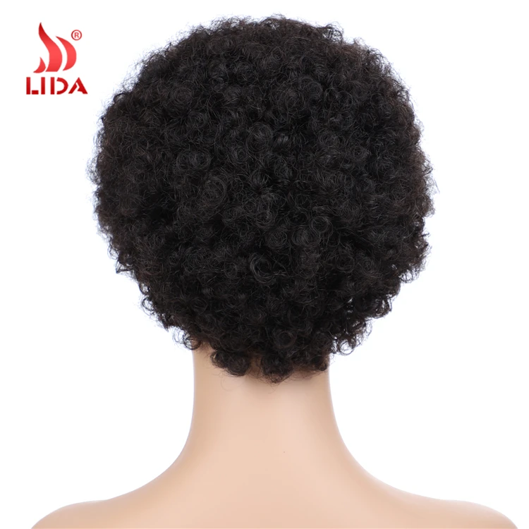 
Lida Short Human hair Jerry Curl wigs 100% peruvian human hair 6631 afro pixie wig 