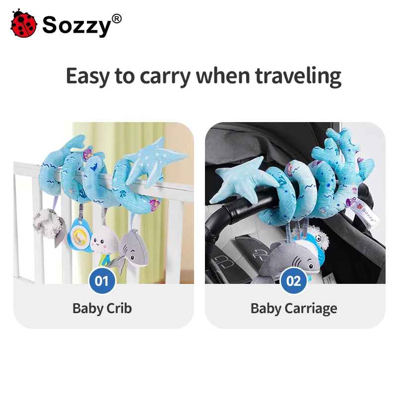 SOZZY Factory OEM Baby Plush Toys Pram Spiral Bed rattle Spiral Toys with Cute Animals Stroller and Travel Activity Toy
