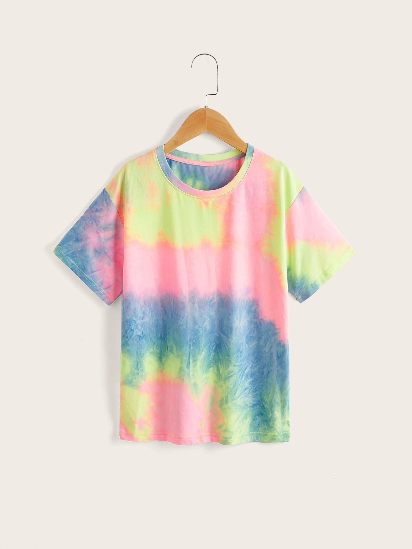 Vintage Girl Tie-dye Tshirt Short Sleeve Unisex Kids Tops Children Casual T Shirts For Summer Size 8-14 Years