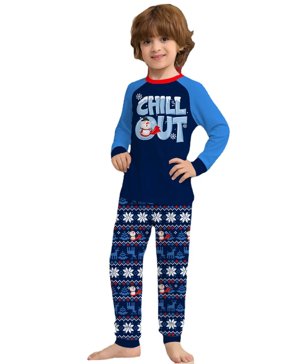 2024 new letter snowflake printing Christmas parent-child suit pajamas long sleeve home clothes