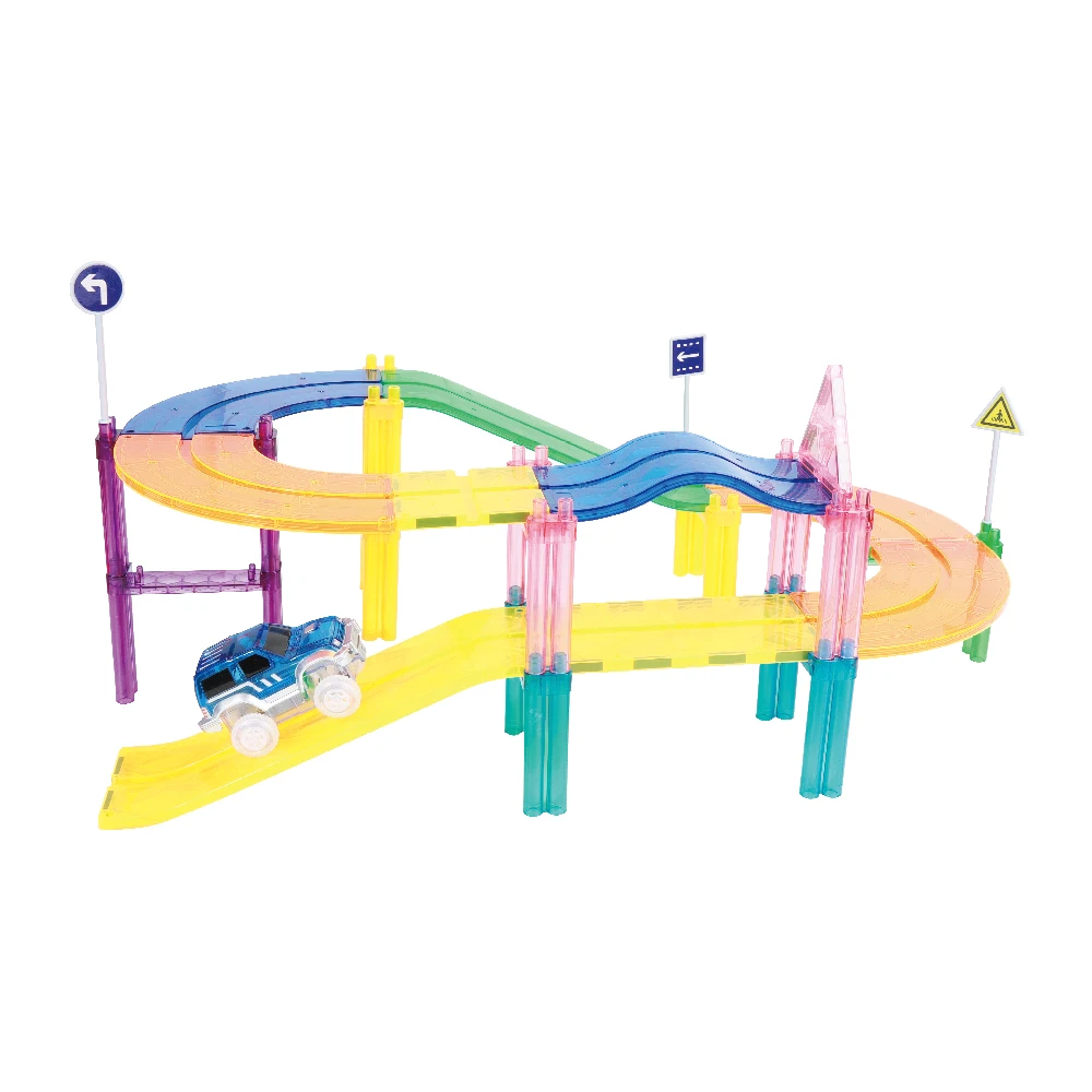 2024 Latest Educational Race Car Track Toys for Kids 55 Pcs Magnet Tiles Guangdong Sets Plastic Toy Soldiers Building Blocks Car