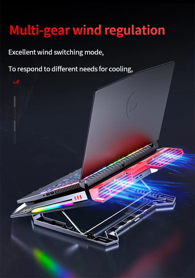 Кулер для ноутбука MC RGB, запатентованный дизайн, охлаждающая подставка для ноутбука 17 дюймов, регулируемый турбоохладитель для ноутбука с 7 углами обзора