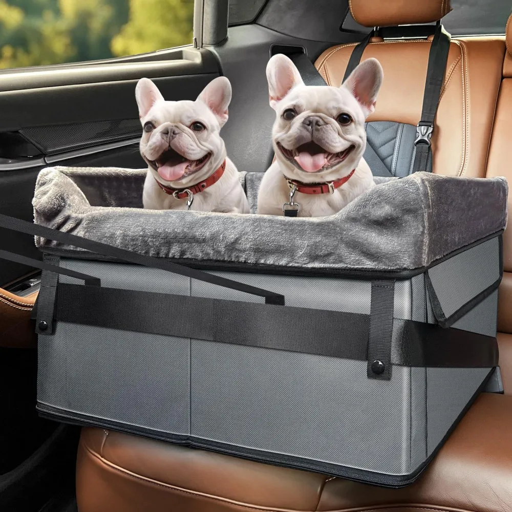 Dog cat Car Seat for Medium Dogs or 2 Small Dogs Portable Pet Booster car Seat with Clip-On Safety Leash and Adjustable Straps