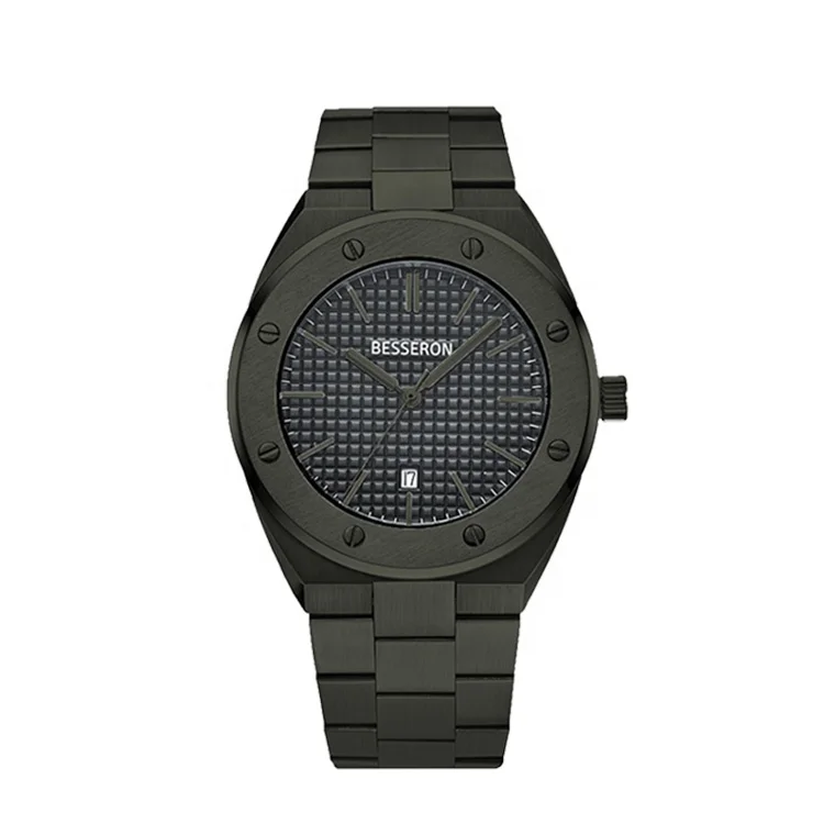 Besseron Hot Sale Watch 5Atm Water Resistant Mens Men Luxury 316 Gold Stainless Steel Case Face Quartz Watch