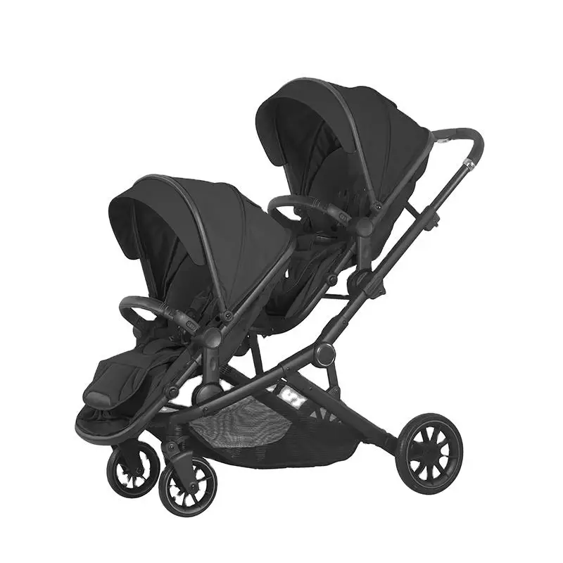 Luxury Foldable Double Baby Pram Twin Baby Stroller with 5-Point Safety Harness