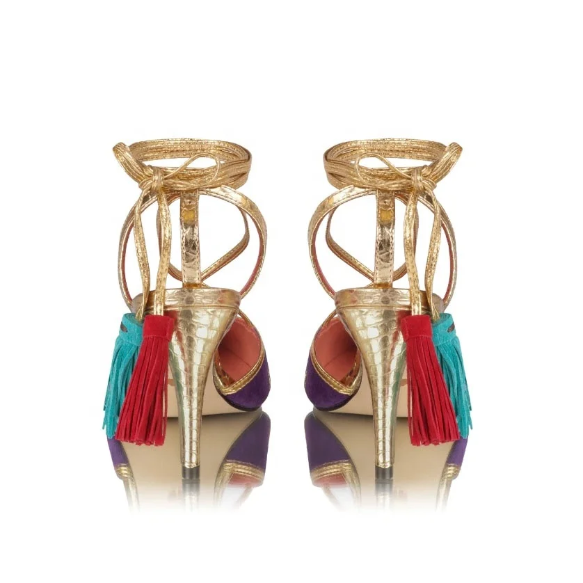 Anmairon Designer Shoes New Styles Of 2021 Metallic Pu Suede Leather Color Matching Pointed Toe Tassel Lace Up Women Dress Shoes