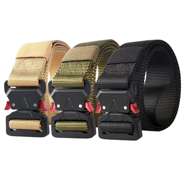 Outdoor Sports Red Ear Quick Release Buckle Climbing  Multi-Functional Woven Tactical Nylon Waist Belt