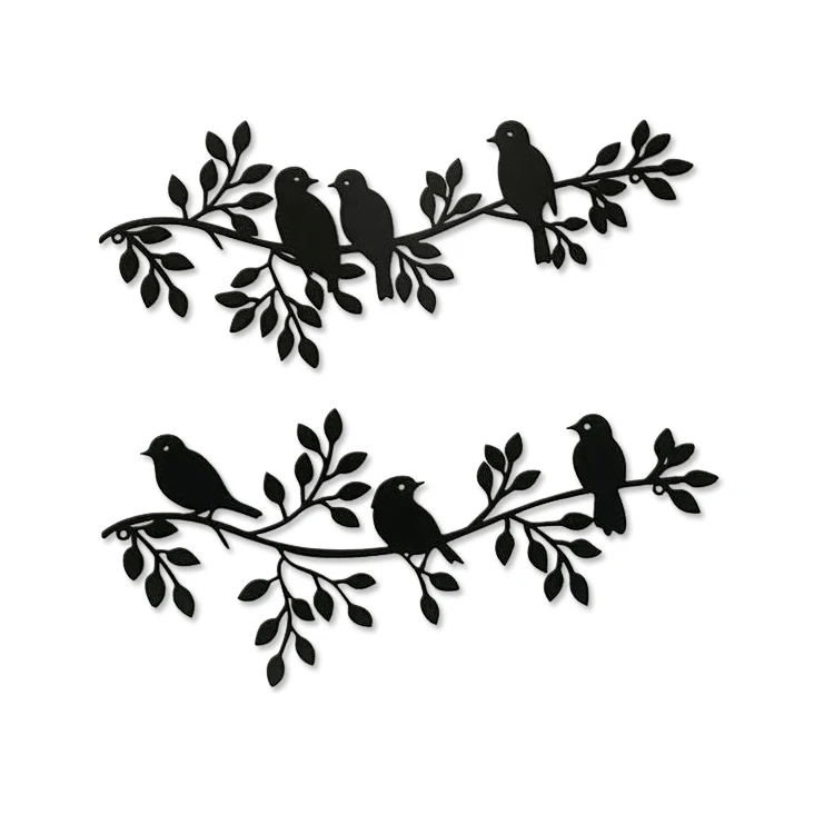 Rustic Garden Decoration On Branch Hang Wall Art Metal Bird Silhouette