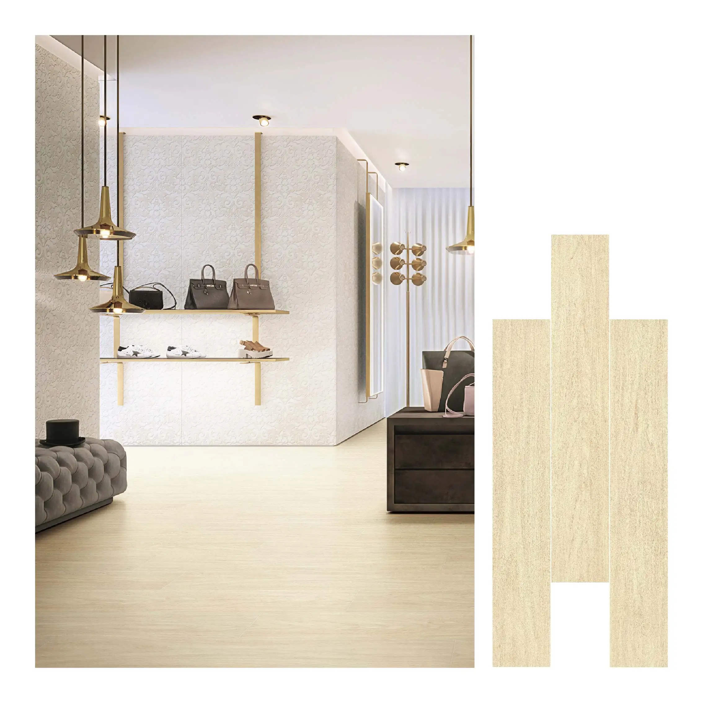 20*120cm Exterior Glazed Elevation Wooden Strip Indoor Ceramic Wood Look Porcelain Floor Tile
