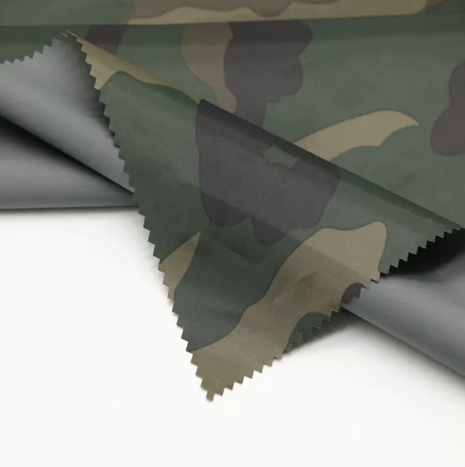 polyester taffeta Camouflage printed 190T waterproof PVC rolled raincoat fabric