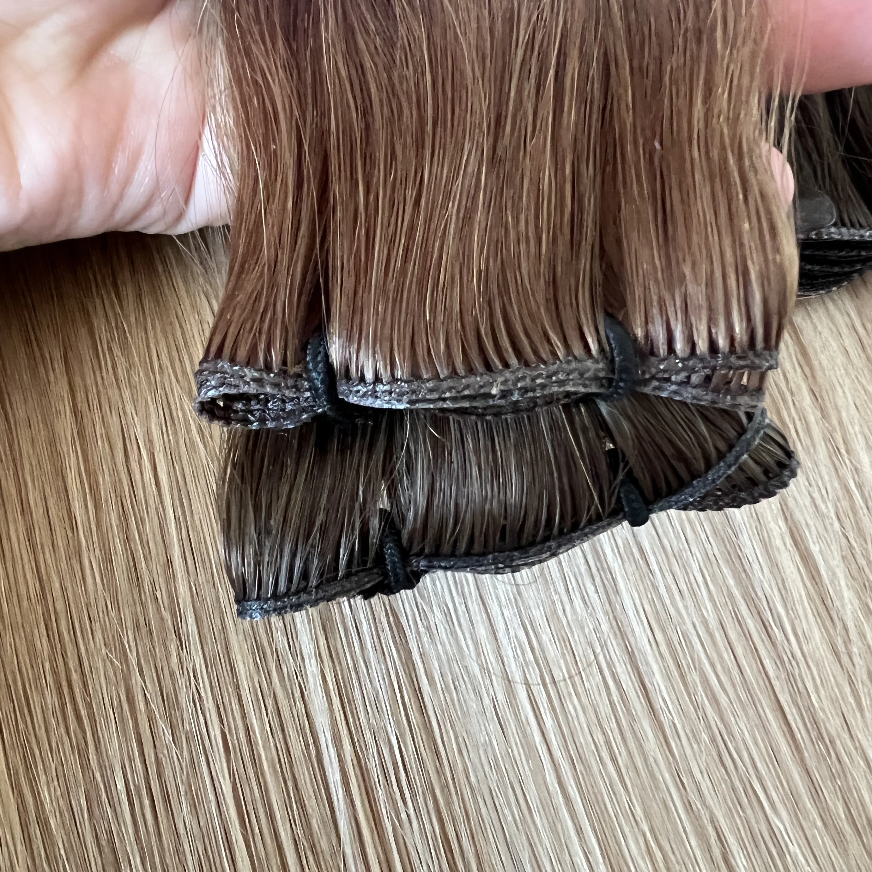 Genius wefts double drawn virgin full cuticle intact human hair Manufacturer Unprocessed Russian hair hand tied weft 2.0 12a