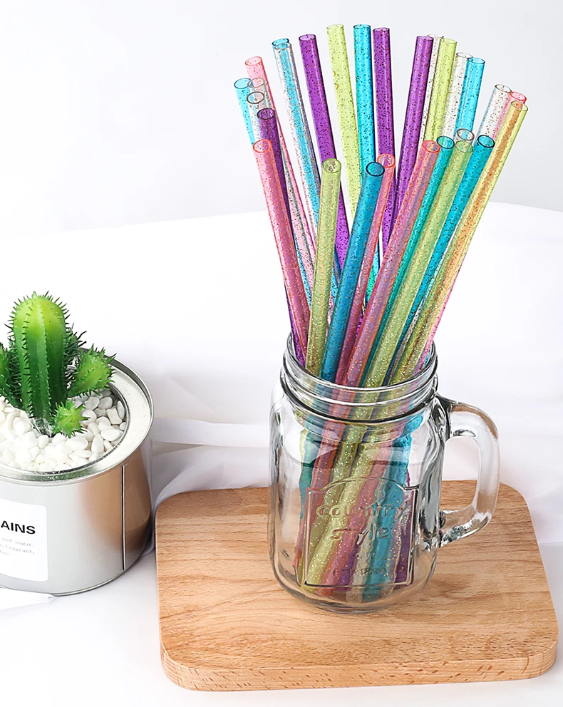 Экологичные блестящие соломинки, многоразовые пластиковые соломинки для питья с ПЭТГ, без БФА