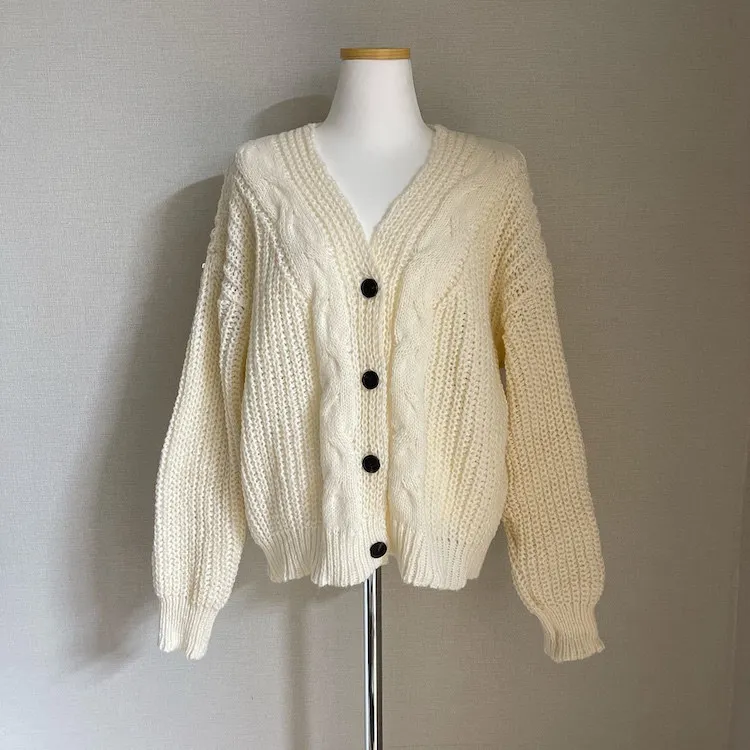 Factory Price Fall Cable Knit Cardigan Women Retro Twist Buttons Pullovers Lazy Winter Coat Plain Knitted Cardigans For women