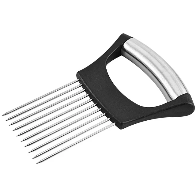 Kitchen Gadget Food Grade Slicing Meat Fish Fork Potato Slicer Needle Stainless Steel Vegetable Fruit Cutter Onion Holder Cutter