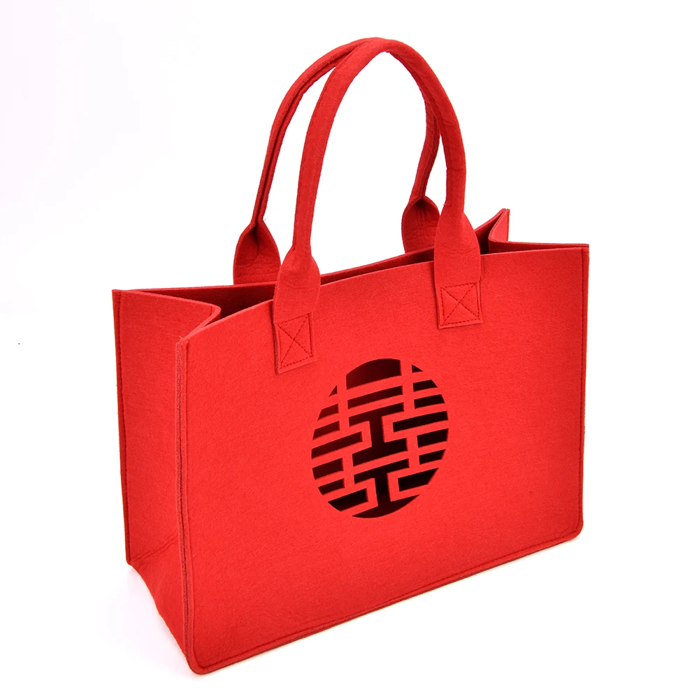 Custom Design Portable 3mm Thickness Recycled Wool Felt Shopping Tote Bag