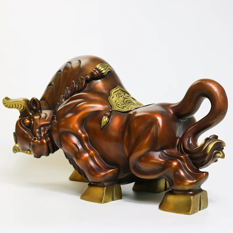 Chinese Feng Shui Figurine Brass Cow Ox Statue Vintage Cattle Sculpture Wealth Prosperity Good Luck Desktop Ornaments