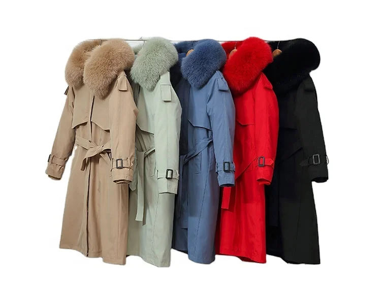 Genuine Leather Jacket with Real Fur Collar Ladies Warm Leather Long Jackets Real Fox Fur Cuffs Womens Genuine Leather Jacket