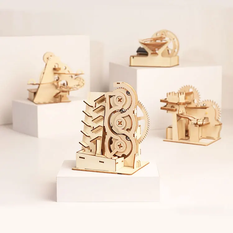 Wincent custom Wooden folk crafts solar energy mechanical gear toys wood puzzle 3d adult STEM educational