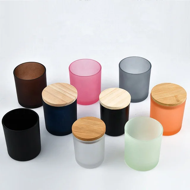 Wholesale Luxury Custom Frosted Colorful Soy Candle Holder Black Empty Glass Matte Candles Jars With Metal Wooden Bamboo Lids