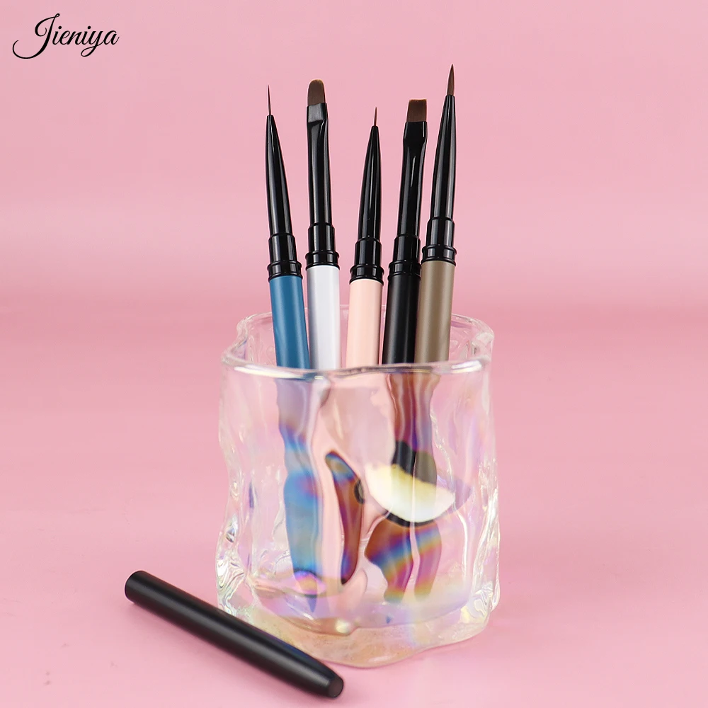 New Arrival oval/flat/paint/liner brush black ferrule five color 5 pcs nail art uv gel brushes set for Travel-friendly brushes