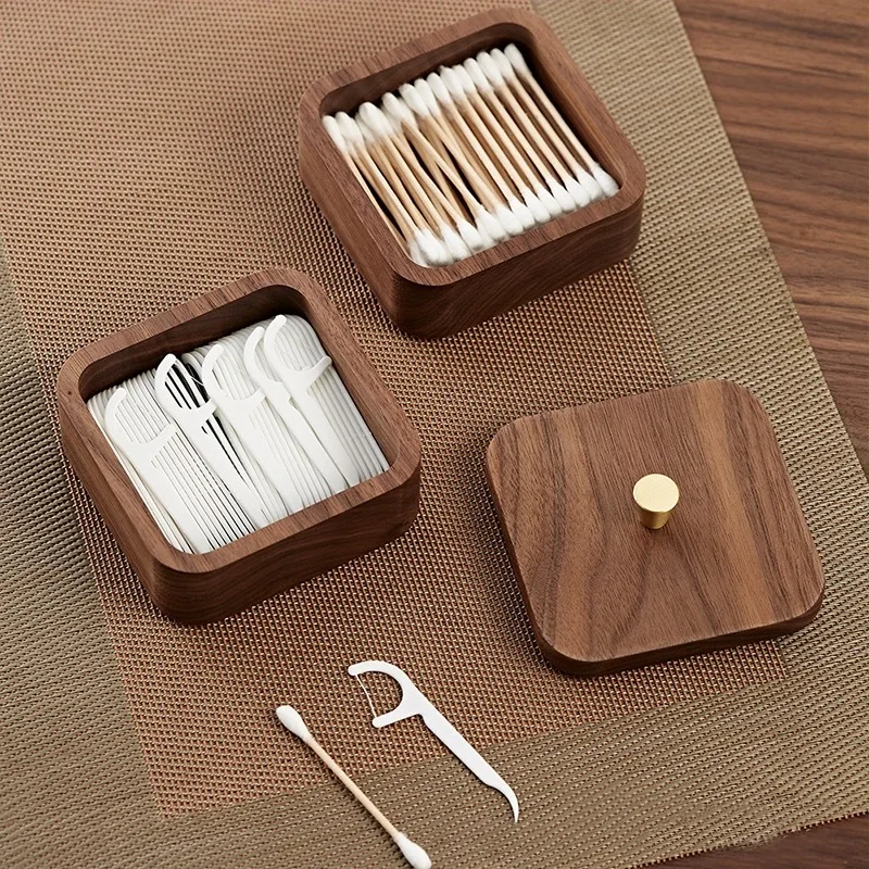 2024 Walnut toothpick stand Cotton swab storage box Toothpick dispenser box Mini wooden toothpick box