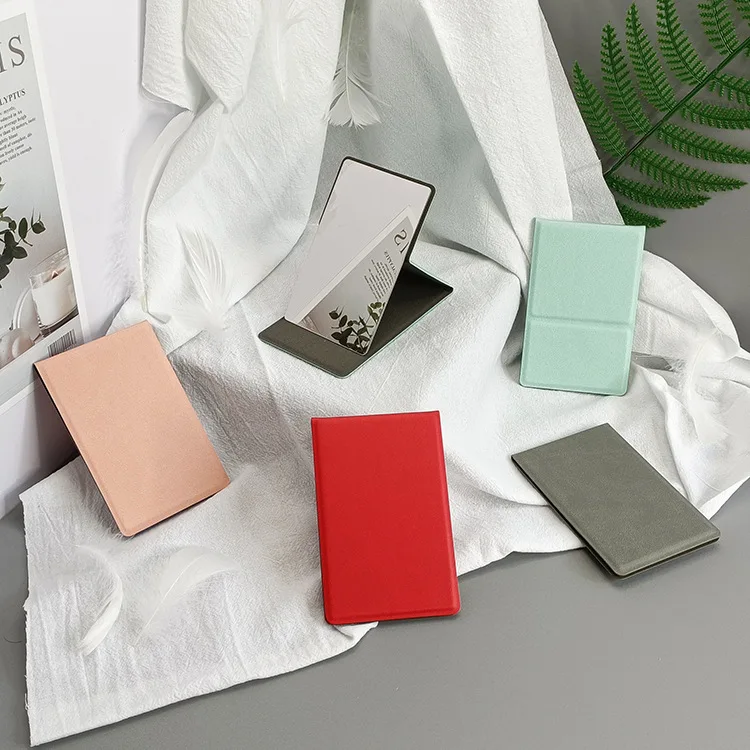 New portable folding stainless steel vanity mirror shatterproof desk PU small mirror wholesale L OGO