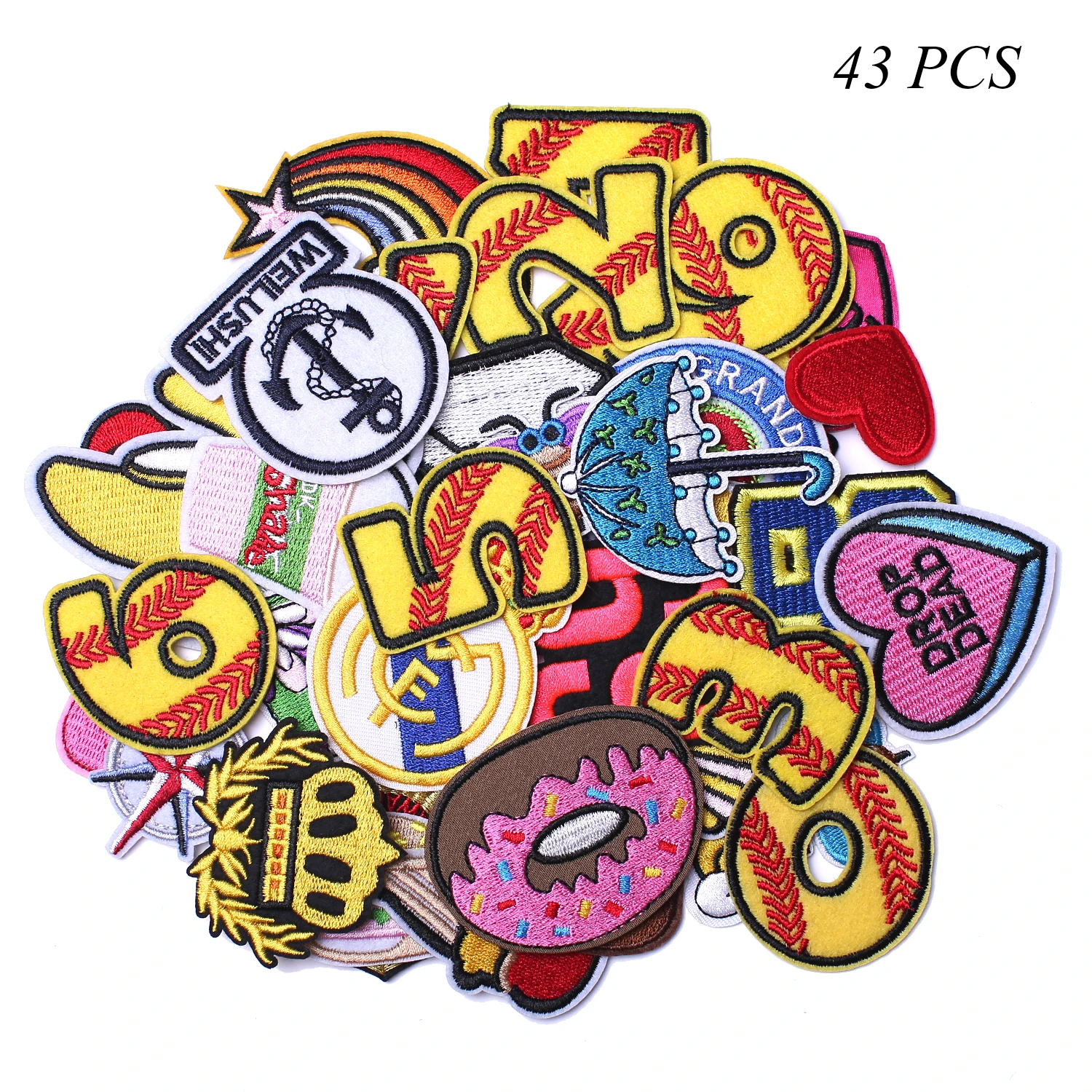 Set of 43 PCS large qty in stock Different Types Iron On Embroidered High Quality Embroidery Patches For Clothing
