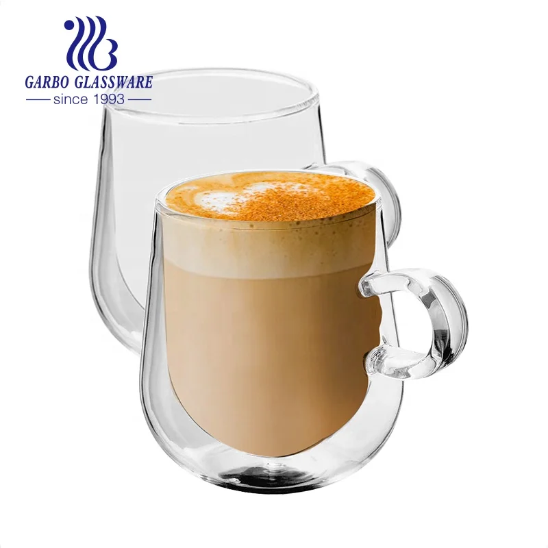 Thermo Insulated Glassware Cup with handle Heat Resistant Glass Coffee or Tea Mugs Daily Hot Drink Double Wall Glass