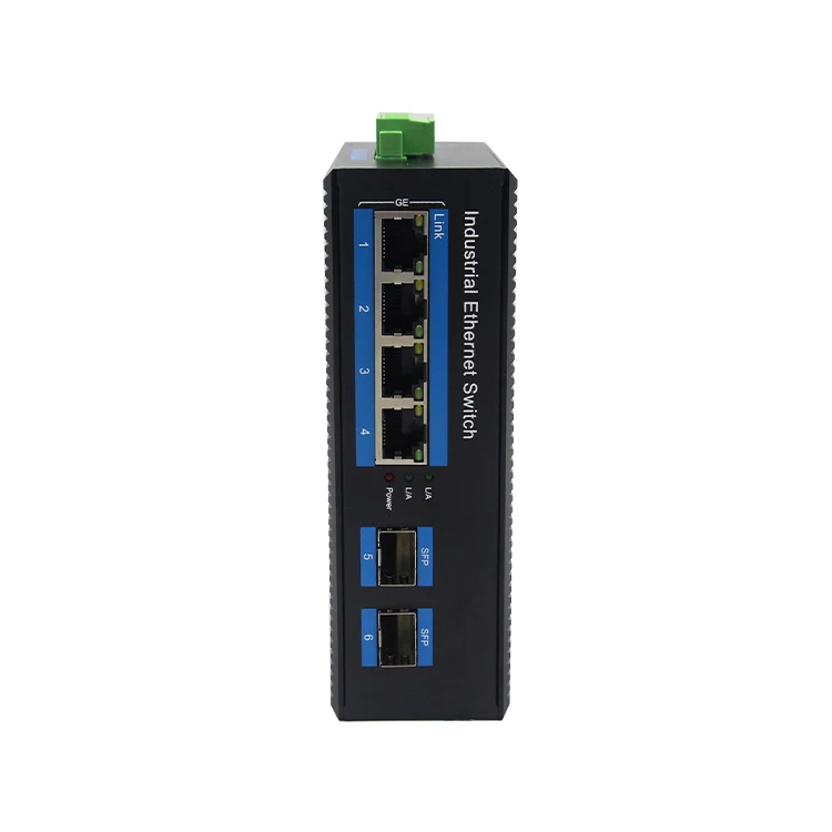 -40 to 85 IP40 6kv Surge Protection 4 Gigabit POE Port + 2 1000M SFP Port Industrial Network Switch