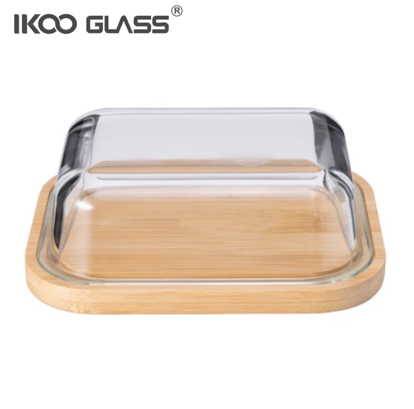 Оптовая продажа упакованный лоток для масла IKOO контейнер стеклянной посуды с крышкой большой держатель