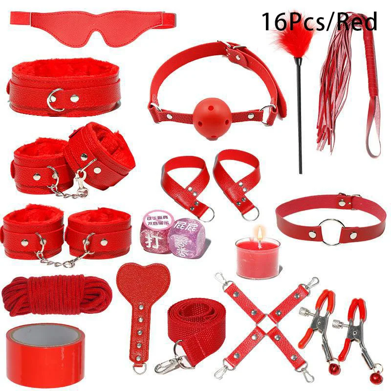 15Pieces In One Set Cheap Sexy Couple Games BSDM Fluffy Handcuffs Play Chain Colorful Costume Tools Sex Flirt Toys