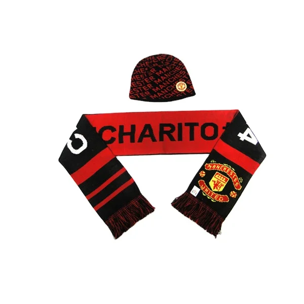 high quality fashion Knitted Scarf Cheap Custom Logo Sports Football Club  soccer fan scarf hat sets