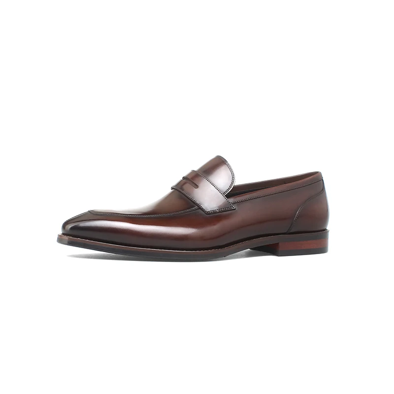 PE388-B549 мужские из кожи с натуральным лицевым покрытием; Новый дизайн патиной отделка Пенни лоферы; Обувь