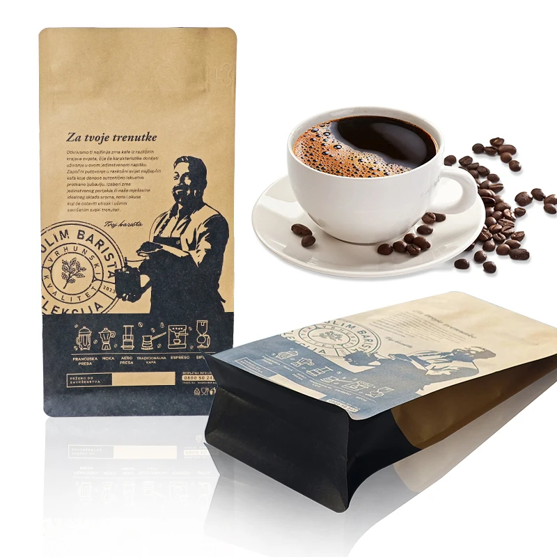 Custom Kraft Paper Bag Matte Nylon Stand Up Ziplock Pouch Coffee Packaging Bag with Valve