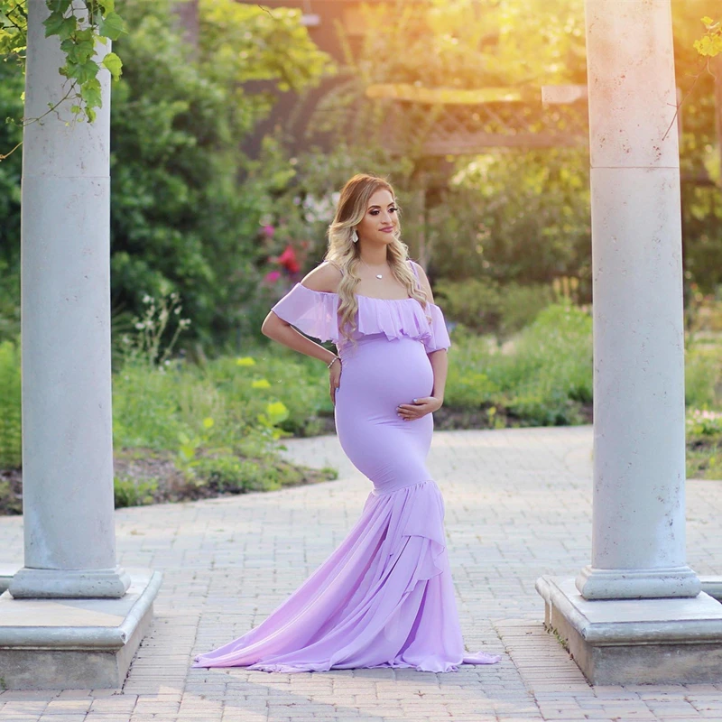 
Mermaid Maternity Dresses For Photo Shoot Pregnant Women Pregnancy Photography Props Sexy Off Shoulder Maxi Maternity Dresses 