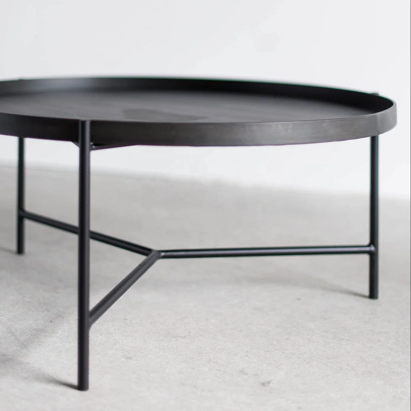 Vintage Black Circle End Side Corner Table Base Round Metal Coffee Table