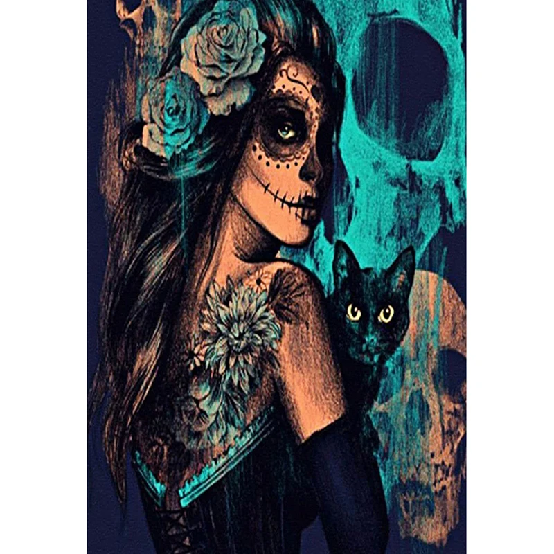
New Products Wholesale Diy Full Round Drill Diamond Painting Diamond Embroidery Diablo Girl and Black Home Decor Canvas Modern 