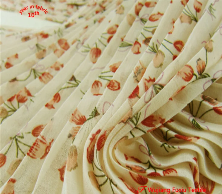 fashion chiffon printed 100% polyester pleated fabric for dress