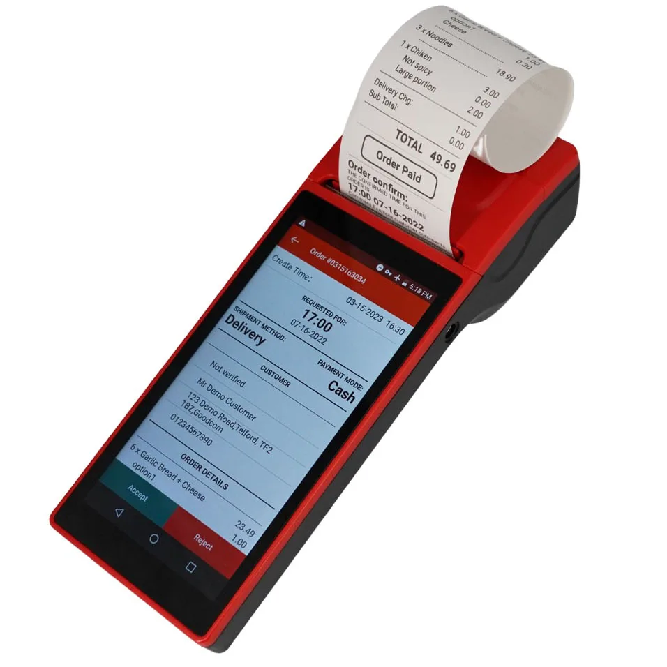 mini handheld android pos with built in thermal printer restaurant wifi order receive food loud speaker pos