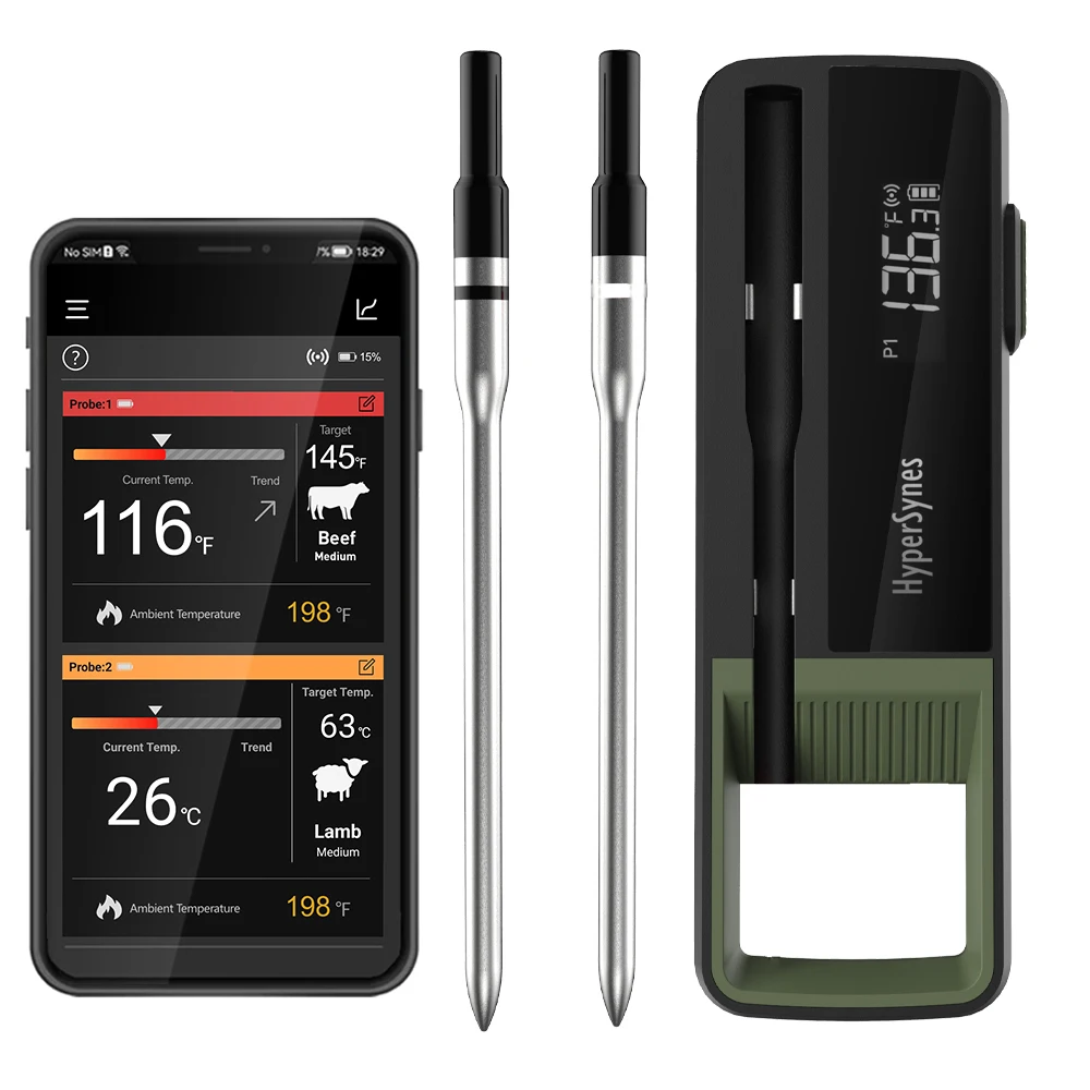 Long Range Digital Interior Oven Ambient Temperature Kitchen Cook BBQ Probe Wireless Bluetooth Meat Thermometers For Turkey Beef