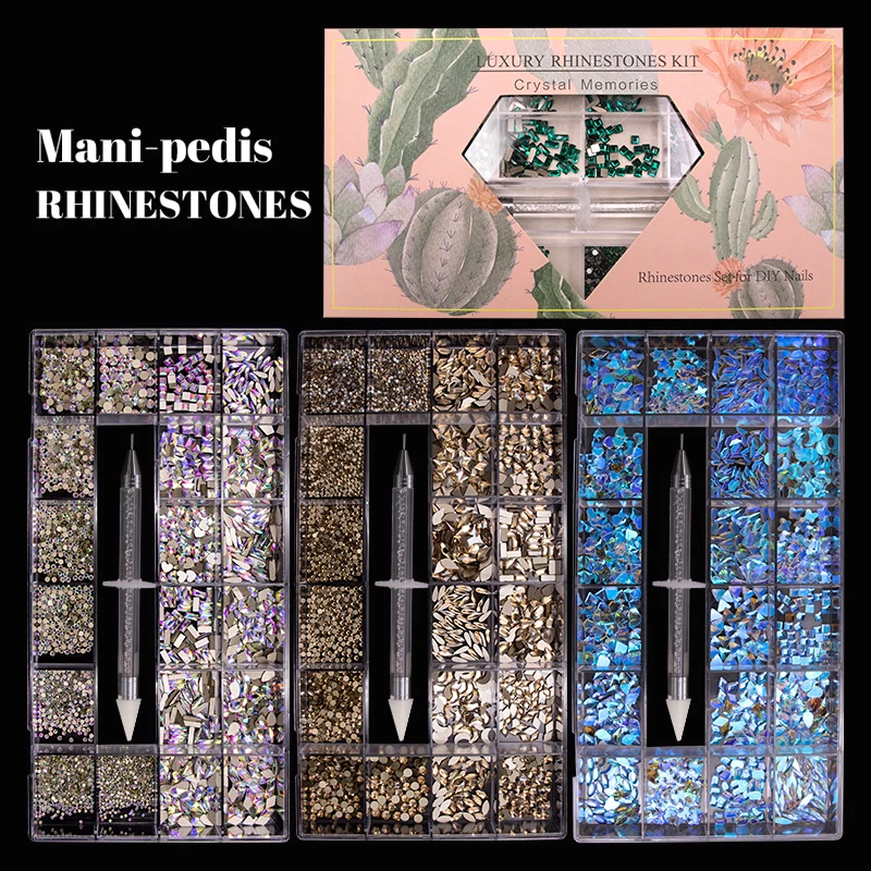 Multi Shapes Glass Diamond Nail Art Gem Kit Iridescent 3D Flatback Ab Color Nail Crystals Rhinestones Stone For Decor