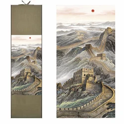 Wall Art Scroll Silk Painting Craft Calligraphy for Gift The Great Wall