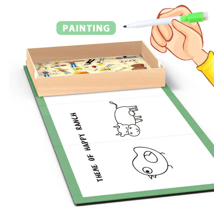 Kids Educational Magnetic Puzzle Toy Kit Baby Enlightenment Drawing Board Puzzle Game Toy DIY Assemble Dinosaur Series Toys
