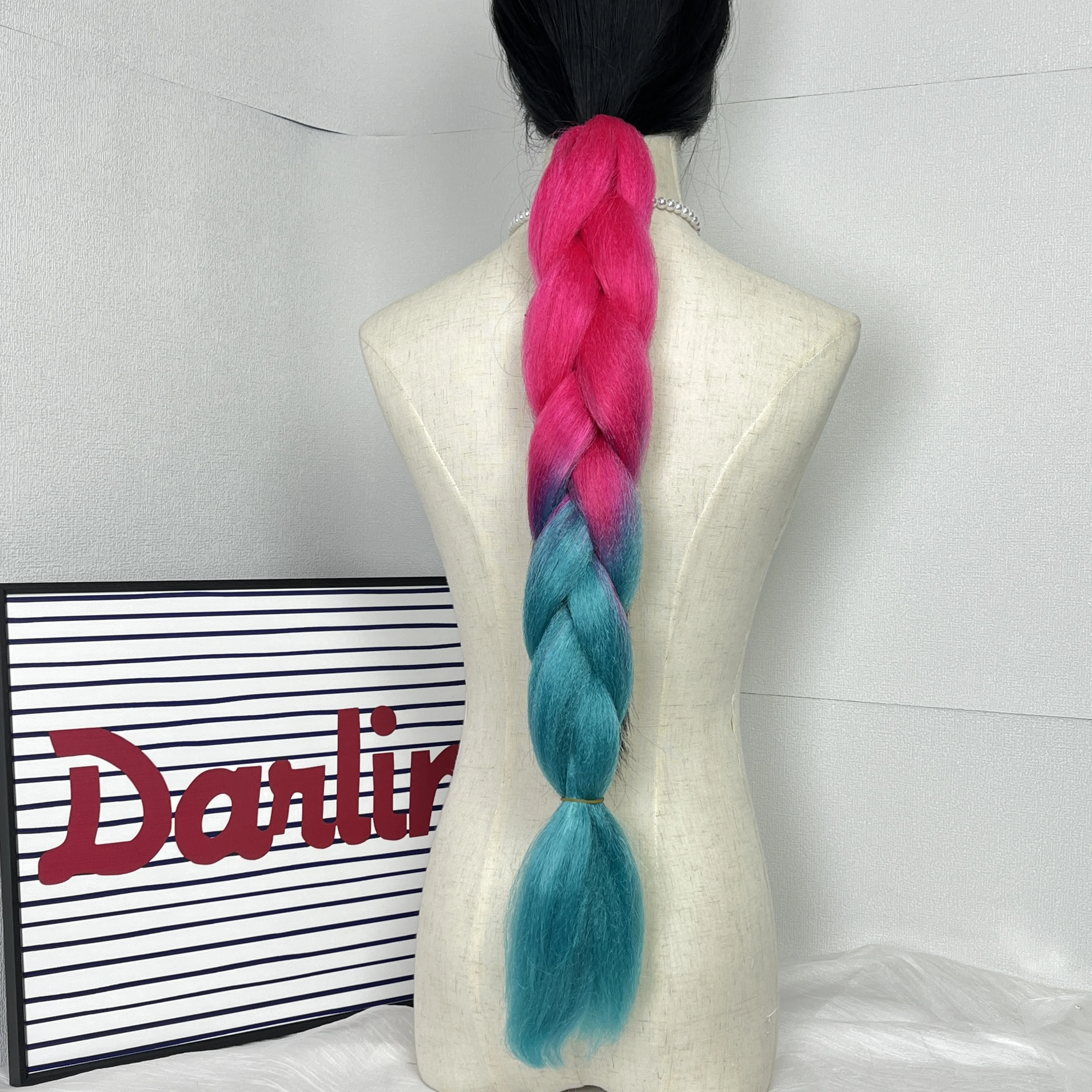 Light red light blue gradient big braid fashion dress wig chemical fiber hair B41