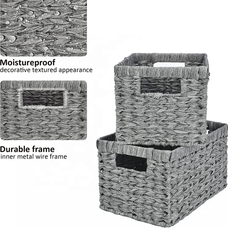 desktop Woven Rattan Storage Basket, Wicker Gray Baskets for home or office