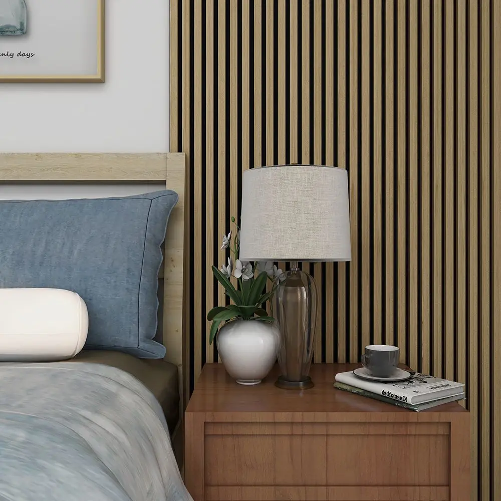 Sound Absorption Construction Decoration Material Polyester Fiber Slat Wood Veneer Acoustic Panel