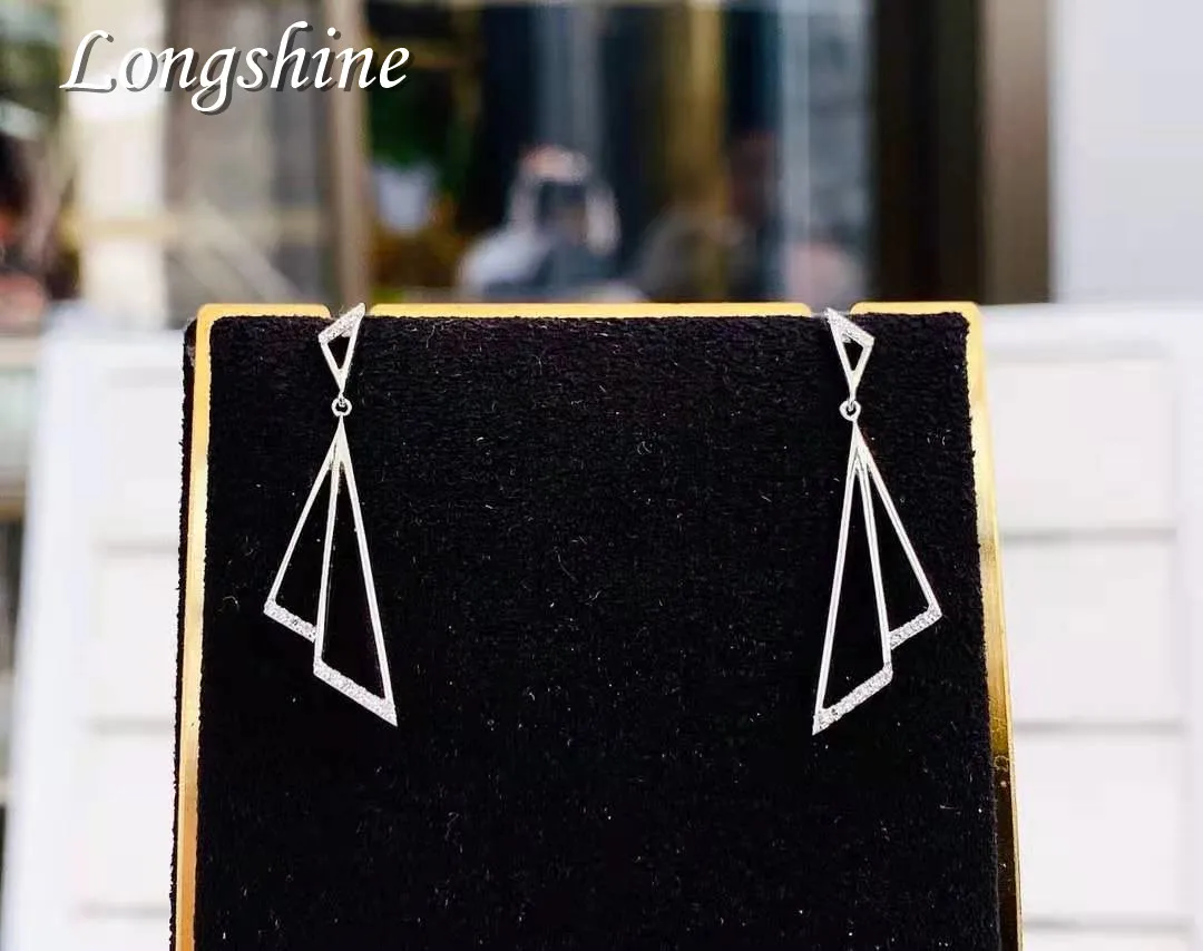 New arriva 2021 Hot Sale Geometric Triangle Shape Dangle Earrings Natural Diamond 18K Gold Fashion Earrings