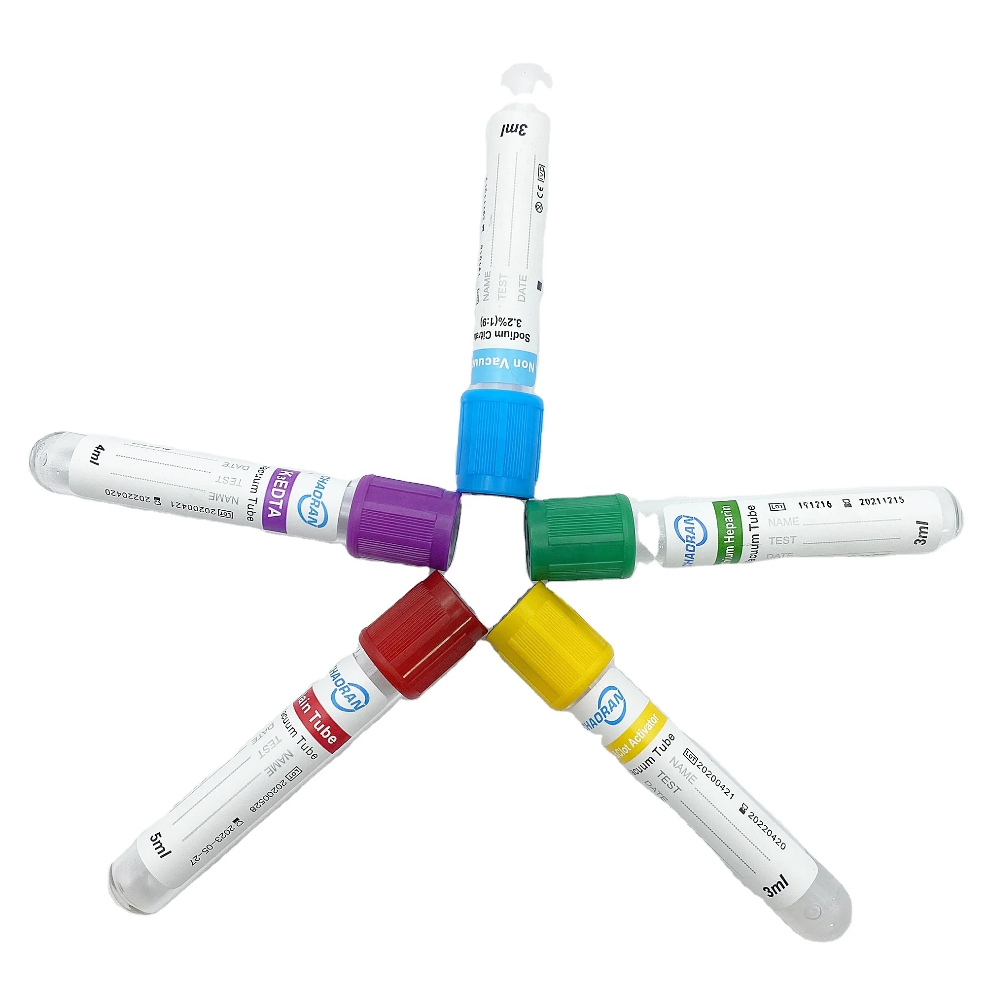 Medical Vacuum Blood Collection Tube Plain EDTA K3 Sodium Citrate Gel Heparin ESR Glucose vacutainer tube