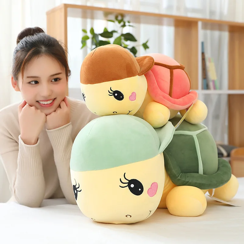 Wholesale 25/35/45/60cm Cartoon With Hat Small Turtle Elastic Super Soft Plush Toy Cute TortoiseDoll Birthday Gift For Baby